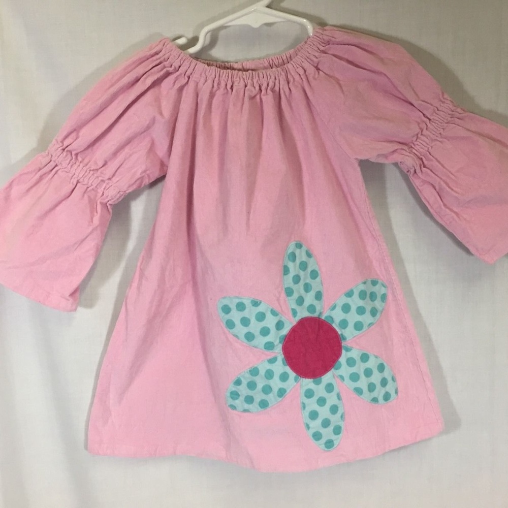 Pink Corduroy Dress Flower Long Sleeve Party